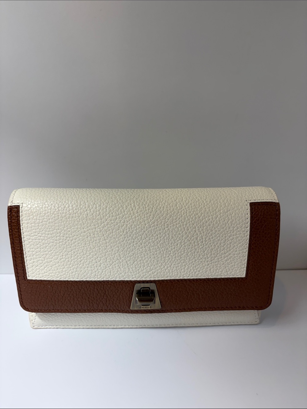 Akris ANOUK Bag - White and Caramel Leather Clutch/Crossbody